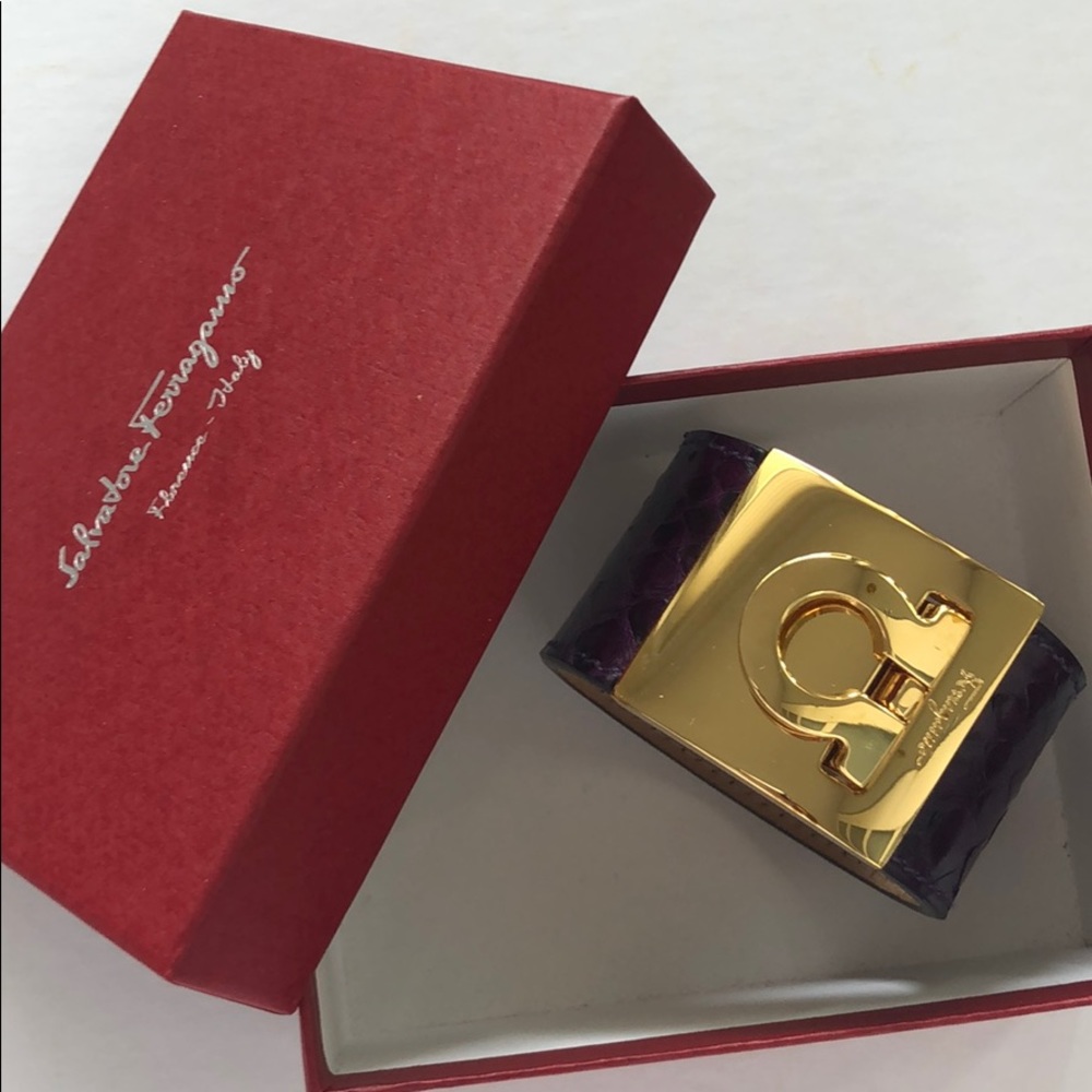 Salvatore Ferragamo Purple & Gold Python Cuff - image 1